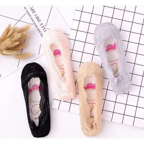 15 Pair/lot Sexy Elegant Beautiful Lace Silicone Non-slip Comfortable Shallow Invisible Thin Lady Women Boat Socks Slippers J04