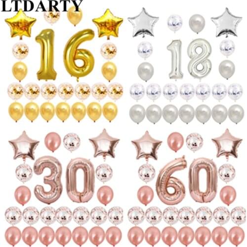 24pc/set 1 2 18 21 30 40 50 60th Happy Birthday Rose Gold Star Confetti 40inch Number Foil Balloon Birthday Party Decor Supplies