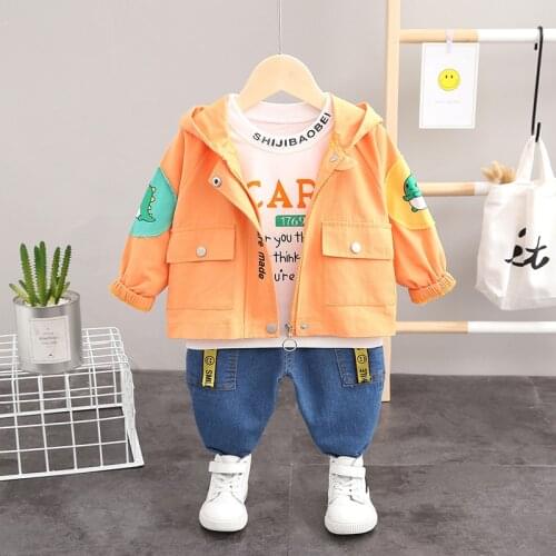 2021 New Spring Autumn Baby Girls Boys Clothing Sets Cartoon Hooded Coat+Shirt+Pants 3pcs Toddler Infant Children Clothes