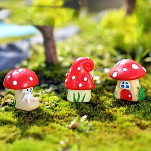 3PCS Cute Cartoon Red Mushroom House 3 Types DIY Resin Fairy Garden Craft Decoration Miniature Micro Gnome Terrarium Gif