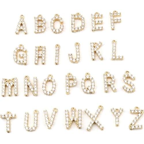 5 PCs Copper Charms Gold Color Capital Alphabet/ Letter Message " A-Z " Rhinestone Pendants DIY Handmake Jewelry 13mm x 8mm