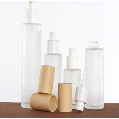 500Pcs 20g 30g 20ml 30ml 40ml 50ml 60ml 80ml 100ml 120ml Frost Glass Cream Jar Wooden line Cap Frosted Glass Lotion Spray Bottle