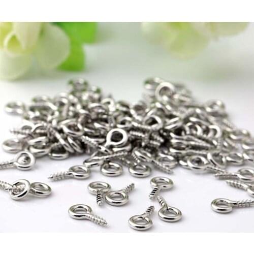 600 Mini Screw Eye Pin Peg Jewelry Small Screw Eye Pins Eye pins Hooks Eyelets Screw Threaded Silver Clasps Hooks Eye Screws