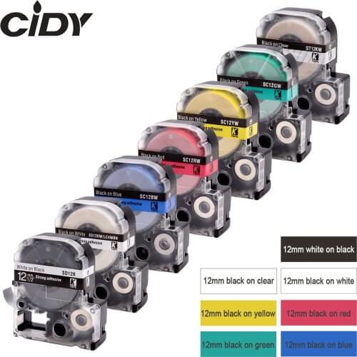 7rolls 12MM ST12KW SS12KW SD12KW SC12GW SC12YW SC12BW SC12RW laminated tape for kingjim/epson label maker LW300 LW400 LW-600P
