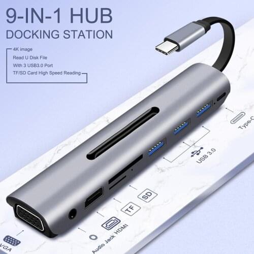 9 in1 USB Type C Hub Adapter with 4K HDMI Output, Ethernet ,Type C Charger Port