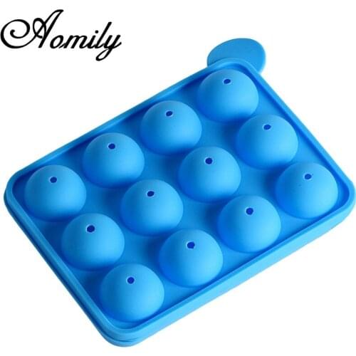 Aomily 12 Holes Lollipop Mold DIY Bakeware Silicone 3D Handmade Pop Sucker Sticks Lolly Candy Chocolate Mold with Stick Shape