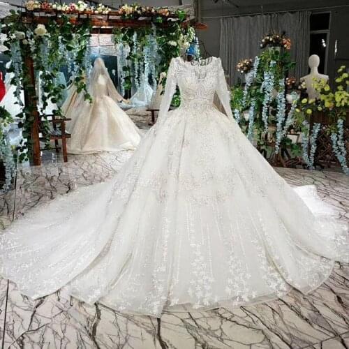 BGW HT42126 Ball Gown Wedding Dresses With Long Sleeves O-neck White Wedding Gown With Train Factory Reality Robe De Mariee 2020
