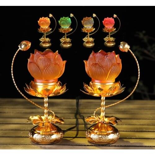 Buddhist Supplies Led Colorful Crystal Glass Lotus Lamp Buddha Buddha for The Buddha Buddha for The Buddha Light
