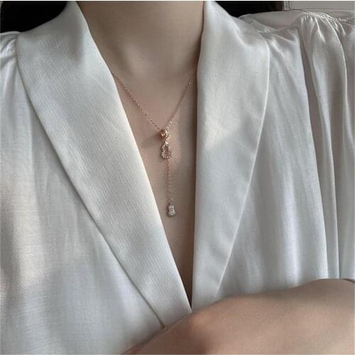 Shining Zircon Gourd Pendant Necklace Women Jewelry New Fashion Princess 925 Silver Chain Choker Necklace Shiny Clavicle Bijou