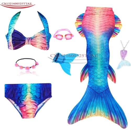 Halloween Pretty Girl Kids Mermaid Tail for Girls Swimming Bating Suit Mermaid Costume Monofin Fin Goggle with Necklace Garland