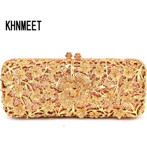 Long flower with chain women clutch bag Plated Metal purse luxury crystal evening bag ladies party bag sac pochette clutches 150