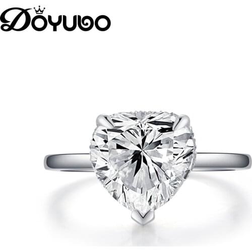 DOYUBO European Womens Pure Silver 2 Carat Heart Sona Diamond Engagement Ring Romantic Silver Wedding Rings Fine Jewelry VB427