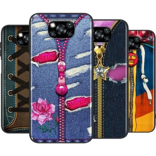 Zipper Printing Denim Fabric For Xiaomi Poco X3 GT NFC M2 X2 F2 F3 C3 M3 F1 Pro Mi Play Mix3 A3 A2 A1 6 Lite Soft Phone Case