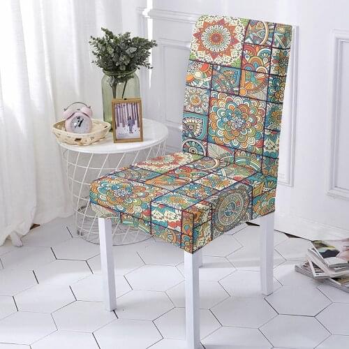 Mandala Chair Covers Stretch Spandex Chair Cover for Dining Room Wedding Party Elastic Furniture Cover Anti-dirty Removable Home
