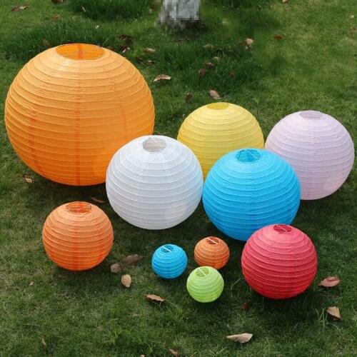 Red Color Chinese Paper Lanterns 10-15-20-25-30-35-40cm for Wedding Event Party Decoration Holiday Supplies Hanging Paper Ball