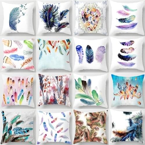 Colorful Feather Printed Cushion Cover Home Living Room Sofa Chair Pillowcase Decoration Polyester 45*45cm Throw Pillow case