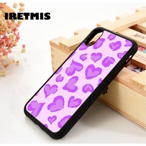 Iretmis 5 5S SE 6 6S Silicone Rubber Phone Case Cover for iPhone 7 8 Plus X Xs 11 12 MINI Pro Max XR Purple Heart Leopard Print
