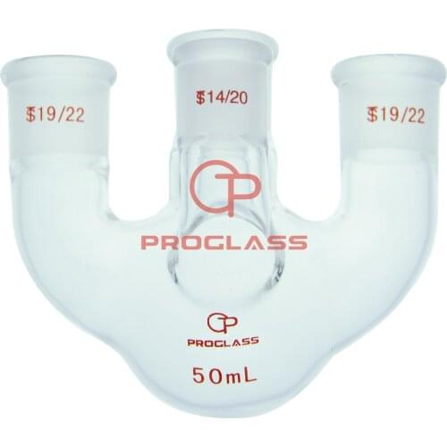 Straight 4 Necks Round Bottom Flask 50mL,19/22 Center Joint,Sides 19/22,Front 14/20