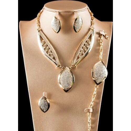 LAN PALACE african crystal beads jewelry sets gold earrings necklace ring bracelet free shipping