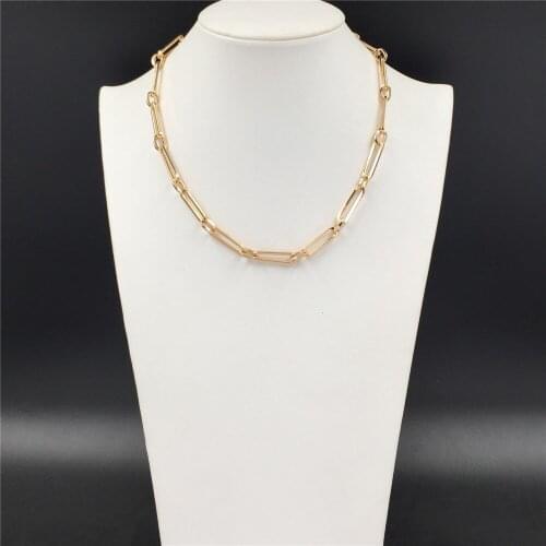 Chunky Gold Color Plating Rectangular Chian Linked Necklace For Women Girl Bohemia Casual Chic Jewelry