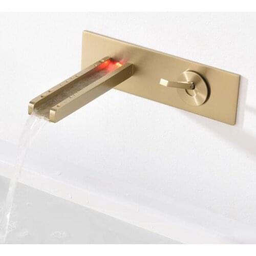 Brushed Gold Bathroom Waterfall Faucet Basin Brass Sink Mixer Faucet Temperature Control luminescence Faucet