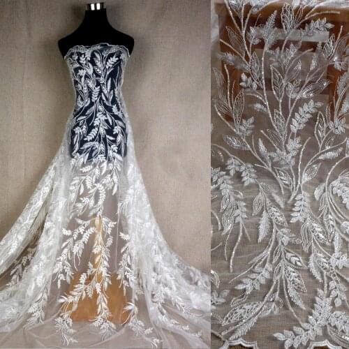 La Belleza 2021 fashion bridal lace,Large patterns lace fabric,ivory beading wedding dress lace fabric 51'' width 1 yard