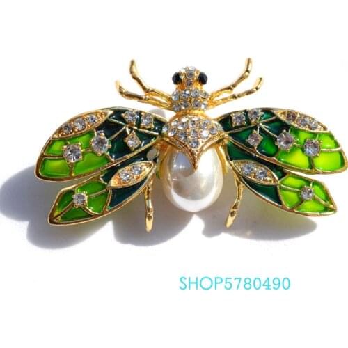 Fashion Jewelry Painted Breast Pin Cute Bee Brooch Women Gold Color Rhinestone Insect Brooch Pearl Pin Party Garments Lady Gifts