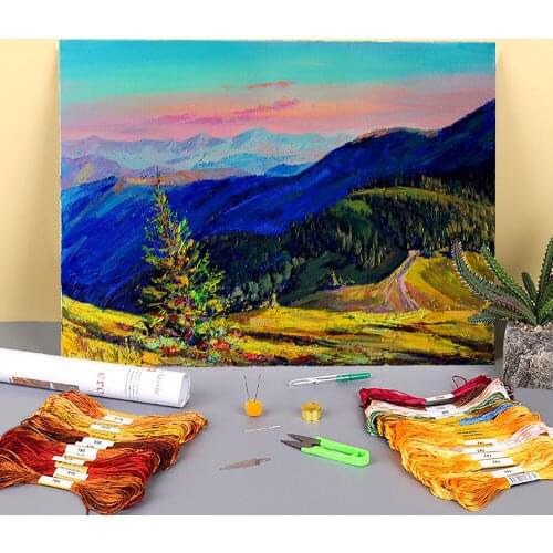 Landscape Evening Pre-Printed 11CT Cross Stitch Complete Kit Embroidery DMC Threads Handiwork Needlework Handmade Design