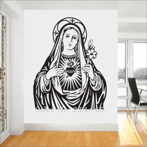 The Heart of Virgin Mary Wall Sticker Home Decor Living Room Classic Catholic church Wall Decal Adesivo de parede Mural A712