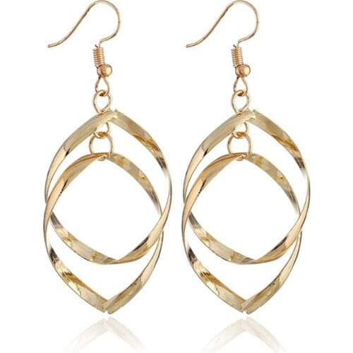 New Spiral Twisted Dangle Earrings Hollow Water Drop Long Hook Earring Gold Charm Drop Earring Women Fashion Jewelry Gift