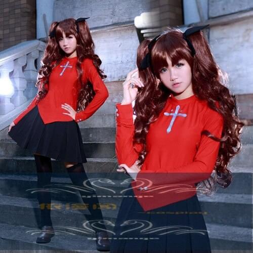 Newest! Fate/stay Night Fate Zero Tohsaka Rin Cosplay Red Womens Fate Stay Night Cosplay Costume with hair accesspry