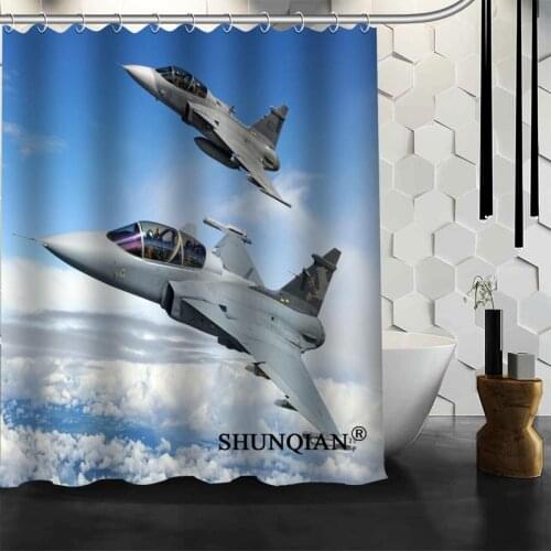 New Arrival Aircraft Shower Curtain Polyester Fabric Printing Bathroom Curtain Waterproof Bathroom Products With Hook
