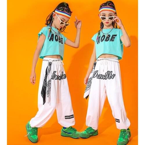 Girls Hip-Hop Clothes Bare Navel Vest White Pants Loose Summer Kids Jazz Dance Costume Modern Dance Performance Clothing BL6467