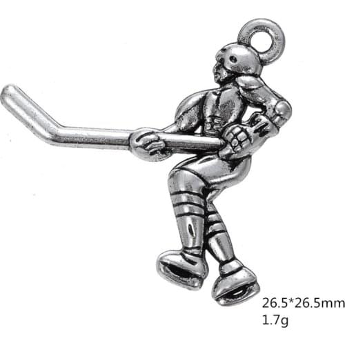 One side hockey player diy jewelry antique silver plated charms free shipping canada charm bracelet