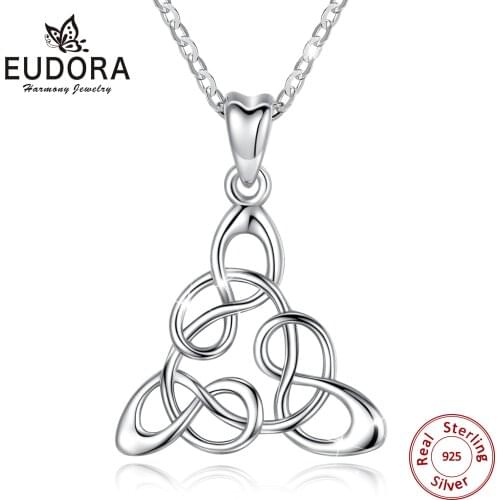 Eudora 925 Sterling Silver Geometrical line Triangle Pendant Necklace Irish Celtics Knot Necklace Silver jewelry For Women D101