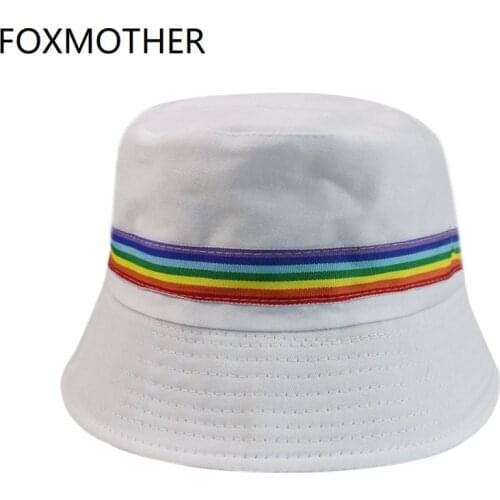 FOXMOTHER New Women Bucket Hats Black White Solid Color Rainbow Fisherman Hats 2021 New