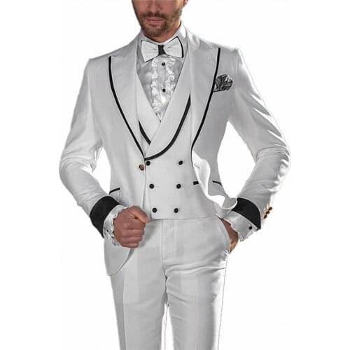 Latest Coat Pant Design Beach Wedding White Tuxedo Suits Double Breasted Peak Lapel Prom Dress Wear For Dinner Prom Party