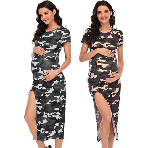 Pregnancy Dress Summer Maternity Dress Round-neck Short-sleeved Camouflage Maternity Clothes Plus Size Dress For Women Vestido