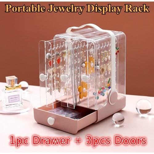 Portable Jewelry Display Rack Transparent Necklace Storage Box Table Earrings Organizer Lipstick Drawer Ear Stud Show Case
