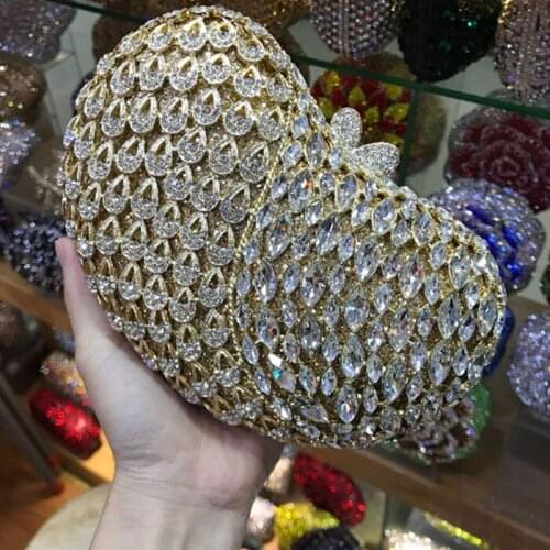 Silver Luxury Heart-shaped Full crystal Party Purse Diamond Evening Minaudiere Clutch Bag Wedding Party Handbag wallet gold lady