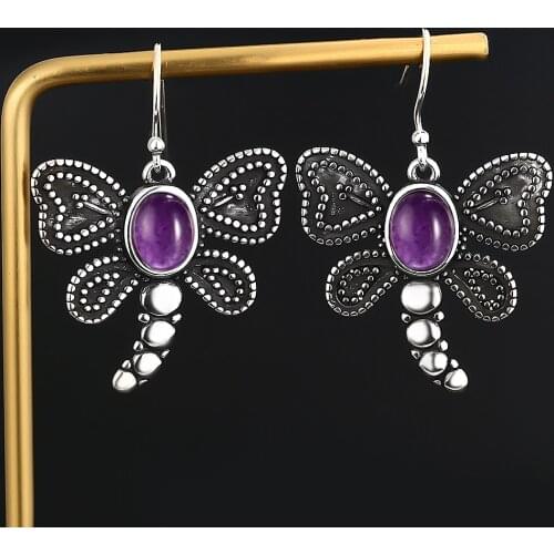 6x8MM Oval Amethyst Cute Drop Earrings For Women 925 Sterling Silver Earring Party Engagement Wedding Fine Jewelry