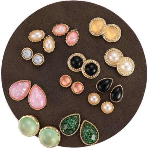 12 Pairs/set Vintage Womens Marble Acrylic Stud Earrings Set Mixed Party Jewelry Fashion Round Square Geometric Earring Gifts