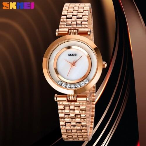 SKMEI Luxury Japan Quartz Women Watches Stainless Steel Rhinestone Female Clock Waterproof Ladies Wristwatch Relogio Feminino