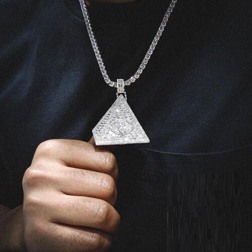 Iced out bling hiphop men jewelry 5A baguette CZ cubic zirconia pyramid pendant tennis chain necklace