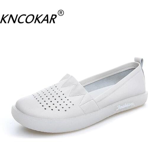 New Breathable Soft Soles Womens Shoes Leather Hollow Loafers Flat Shoes Single Shoes Women Pregnant Womens Shoes Large Size