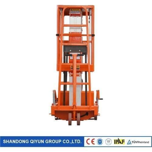 Qiyun 12 M DC/AC Vertical Manual Two Masts Aluminum Alloy Lift for Aerial Working with CE ISO