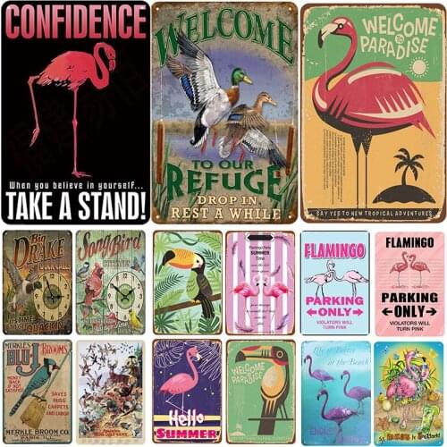 Vintage Bar Decoration Animals Metal Poster Pub Metal Plate Parrot Birds Plaque Metal Tin Sign Decor Metal Signs