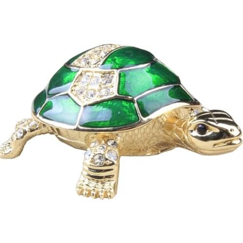 Vintage decoration sealife crafts turtle bejeweled trinket box metal jewelry box birthday gifts collectibles