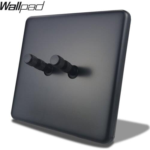 Wallpad Black 2 Gang 2 Way Double Toggle Switch Electric Wall Light Switch Metal Panel EU Standard with Claws Fit Round Box