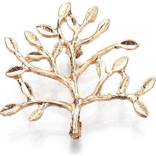 Gold Silver Color Shining Tree Leaf Brooch Pin Women Christmas Tree Of Life Plant Brooch Clothes Accessories Jewelry